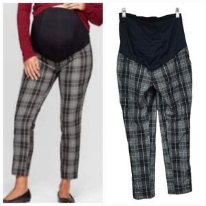 Isabel Maternity Black Plaid Slim Ankle Pants Crossover Panel Belly Support Sz 2